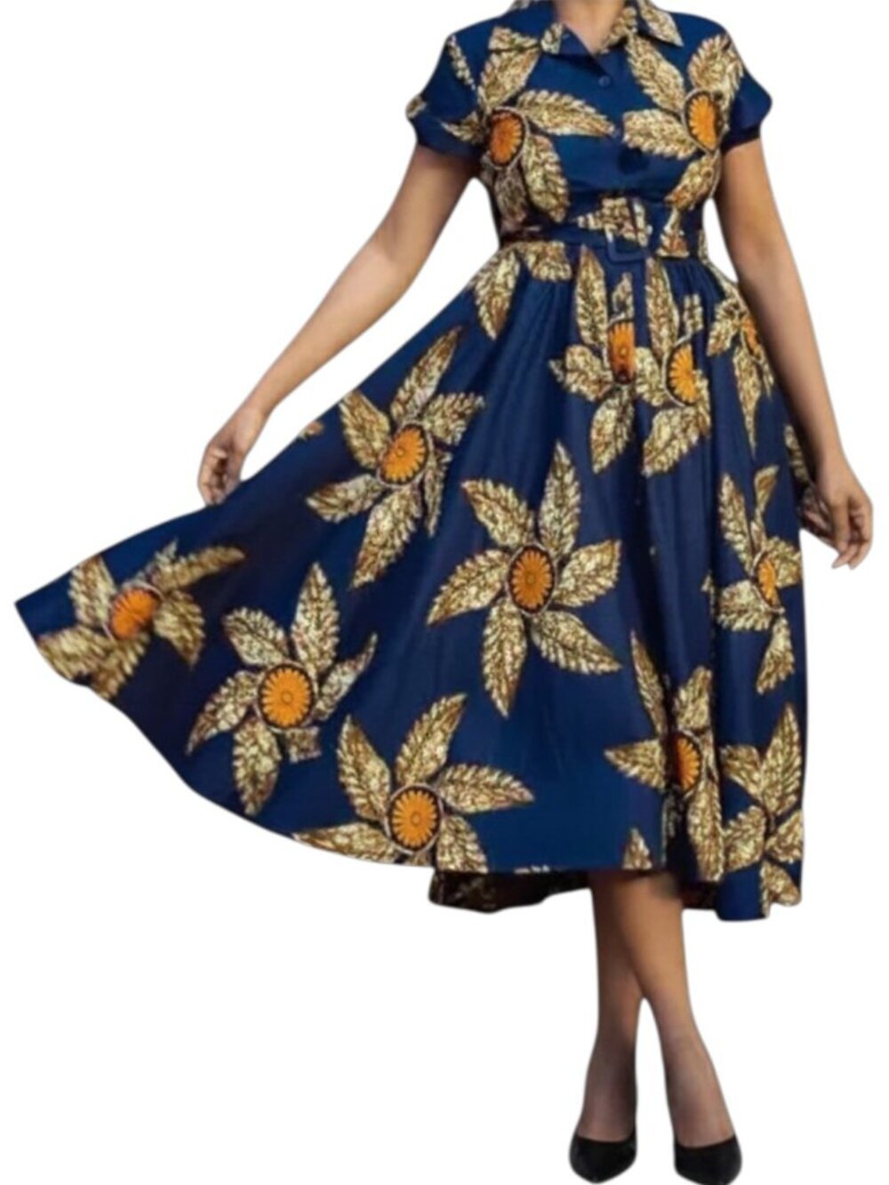 Heritage Clothing Thandiwe Navy Blue African Print Dress